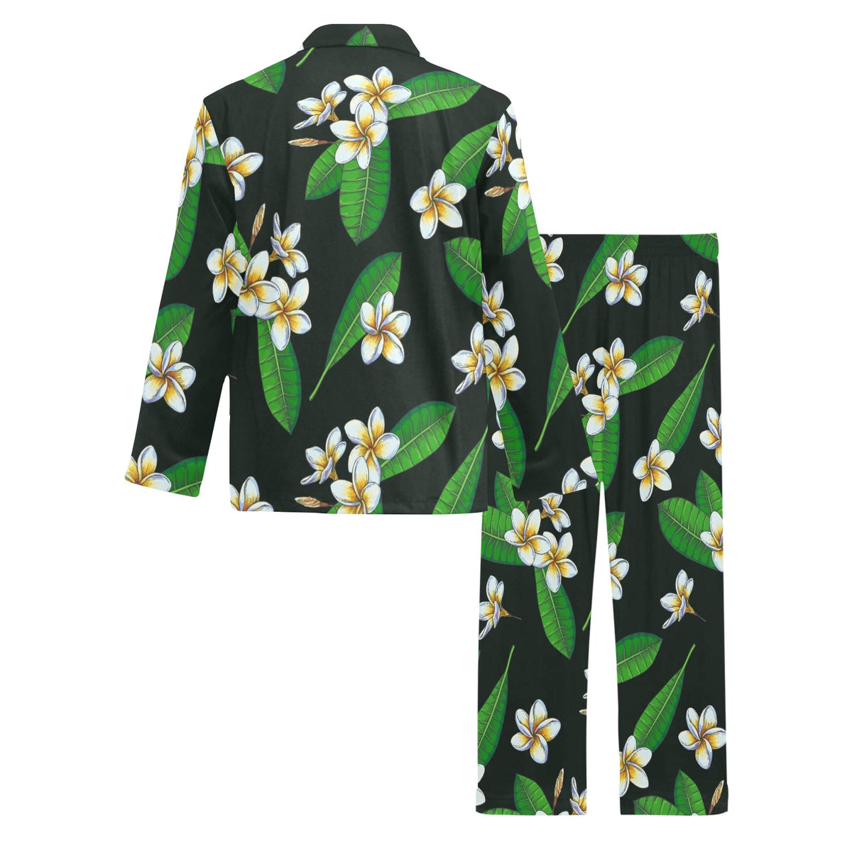 White Plumeria Pattern Print Design PM023 Men's Long Sleeve Pajama Set