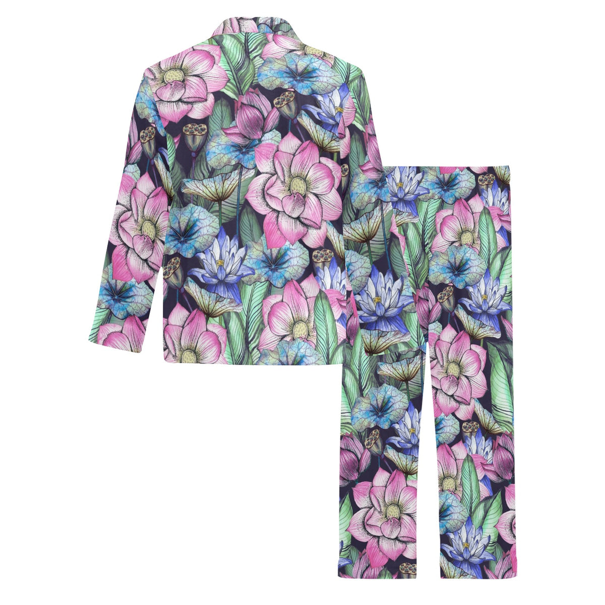 Water Lily Pattern Print Design WL07 Men's Long Sleeve Pajama Set