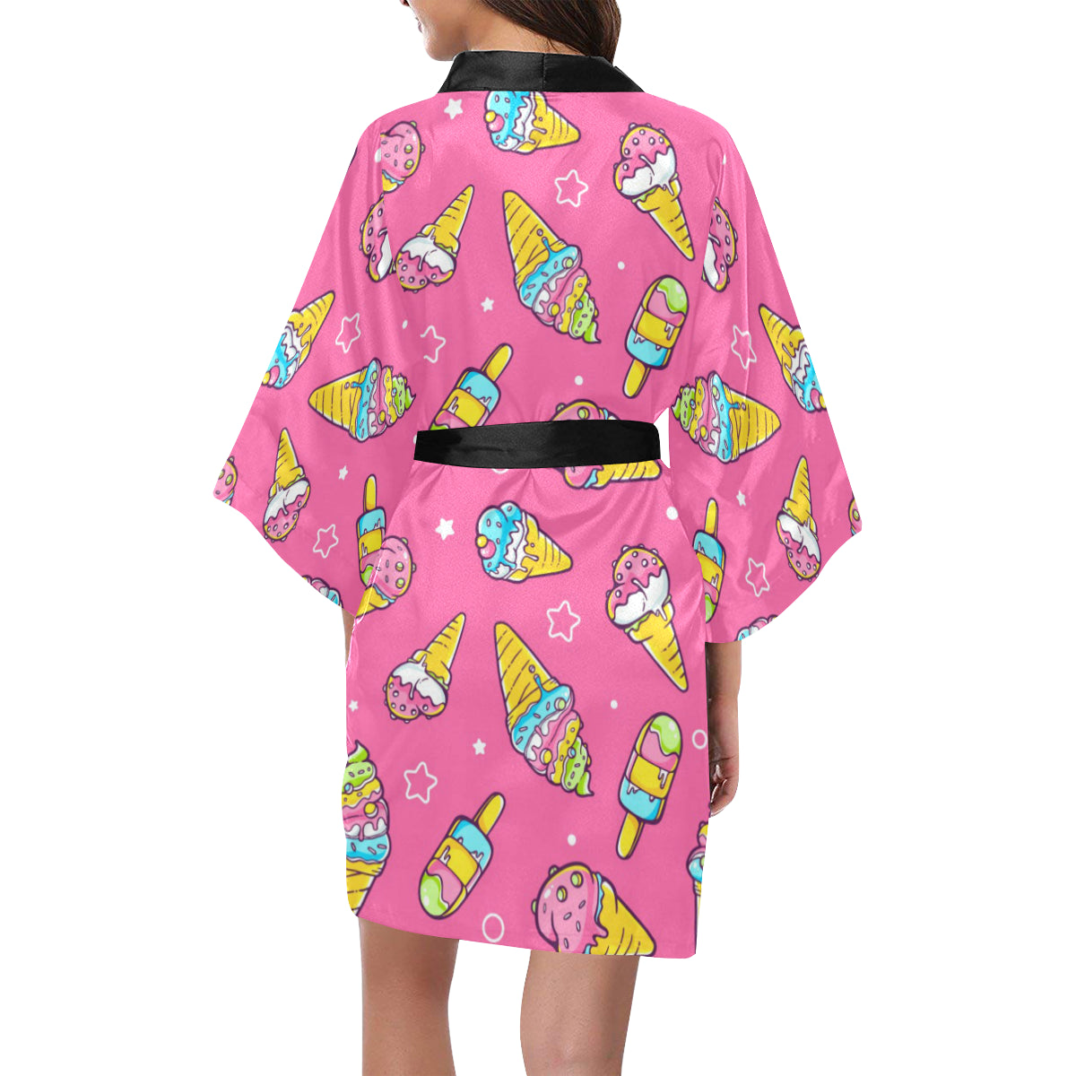 Ice Cream Pattern Print Design IC04 Women's Short Kimono