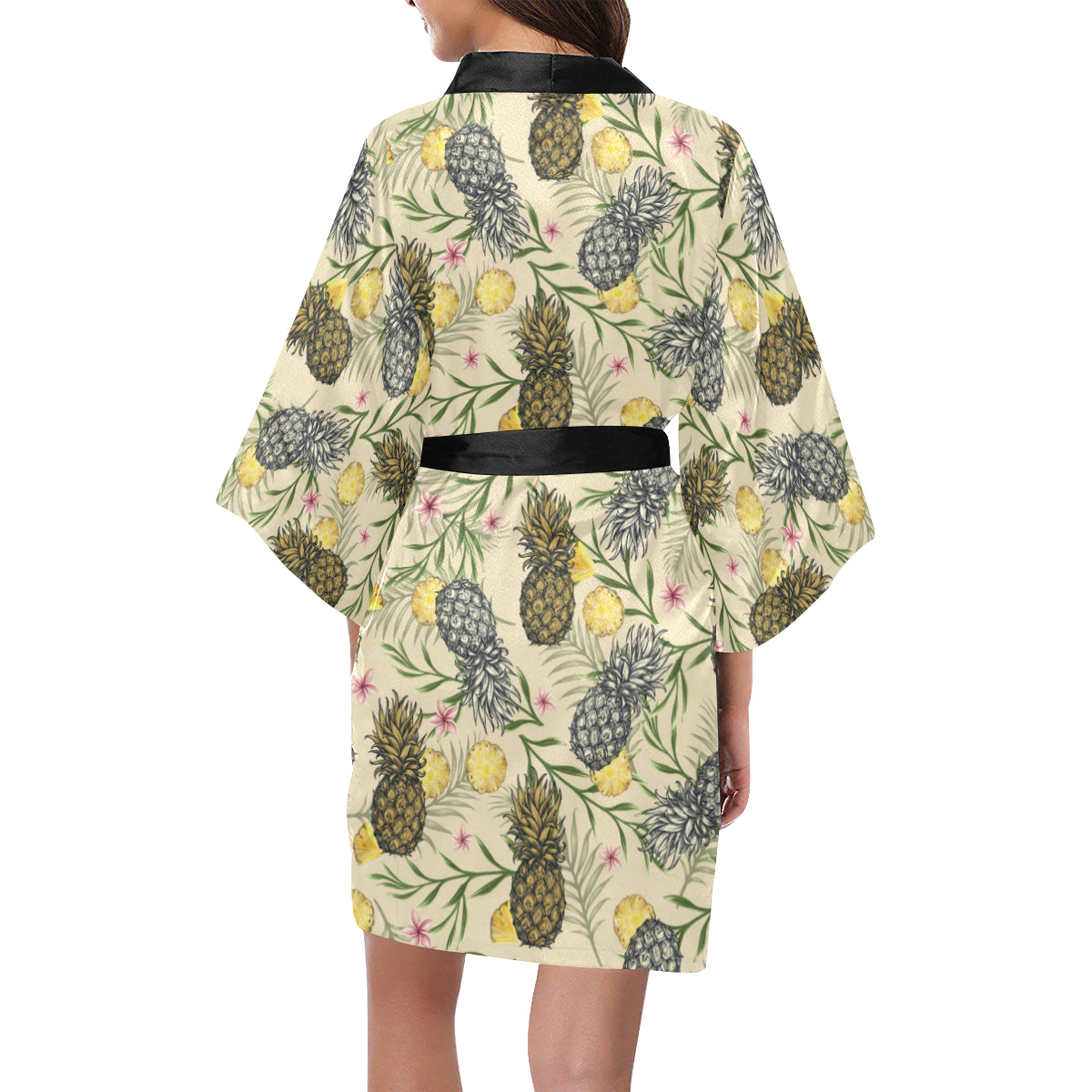 Pineapple Pattern Print Design PP012 Women's Short Kimono