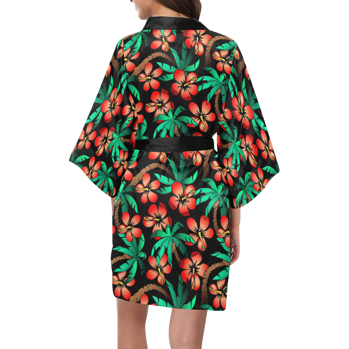 Hawaiian Themed Pattern Print Design H022 Women's Short Kimono