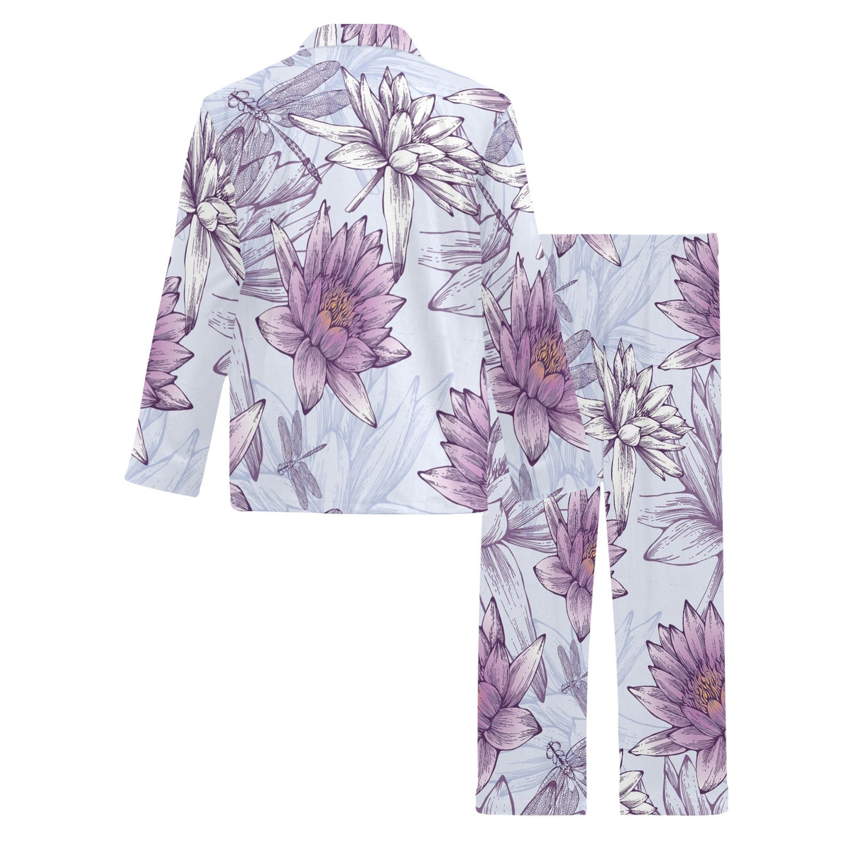 Water Lily Pattern Print Design WL01 Men's Long Sleeve Pajama Set