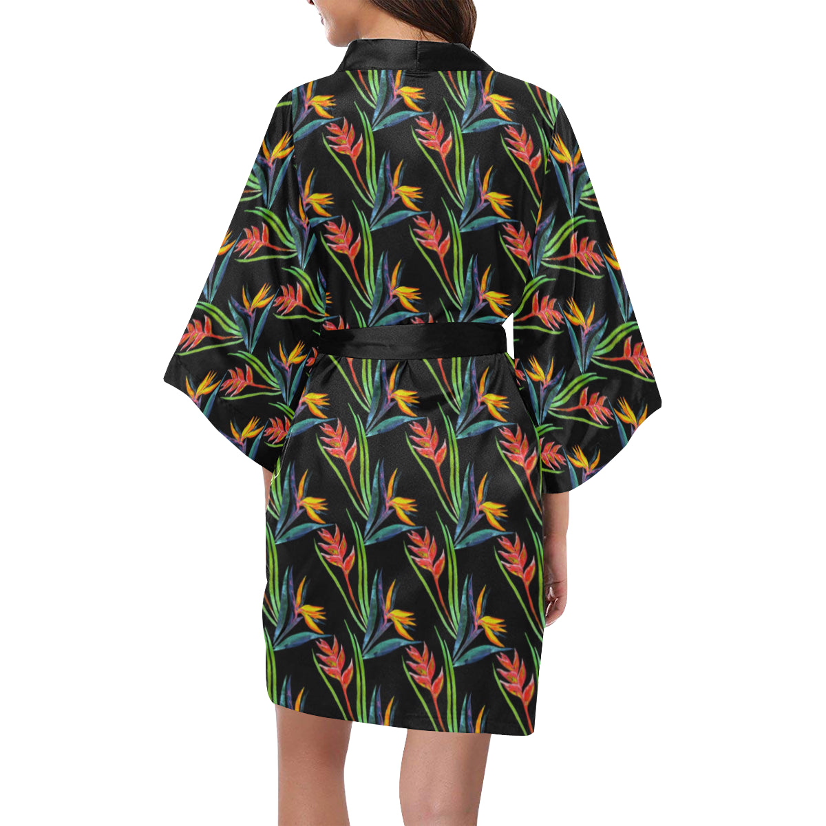 Heliconia Pattern Print Design HL04 Women's Short Kimono