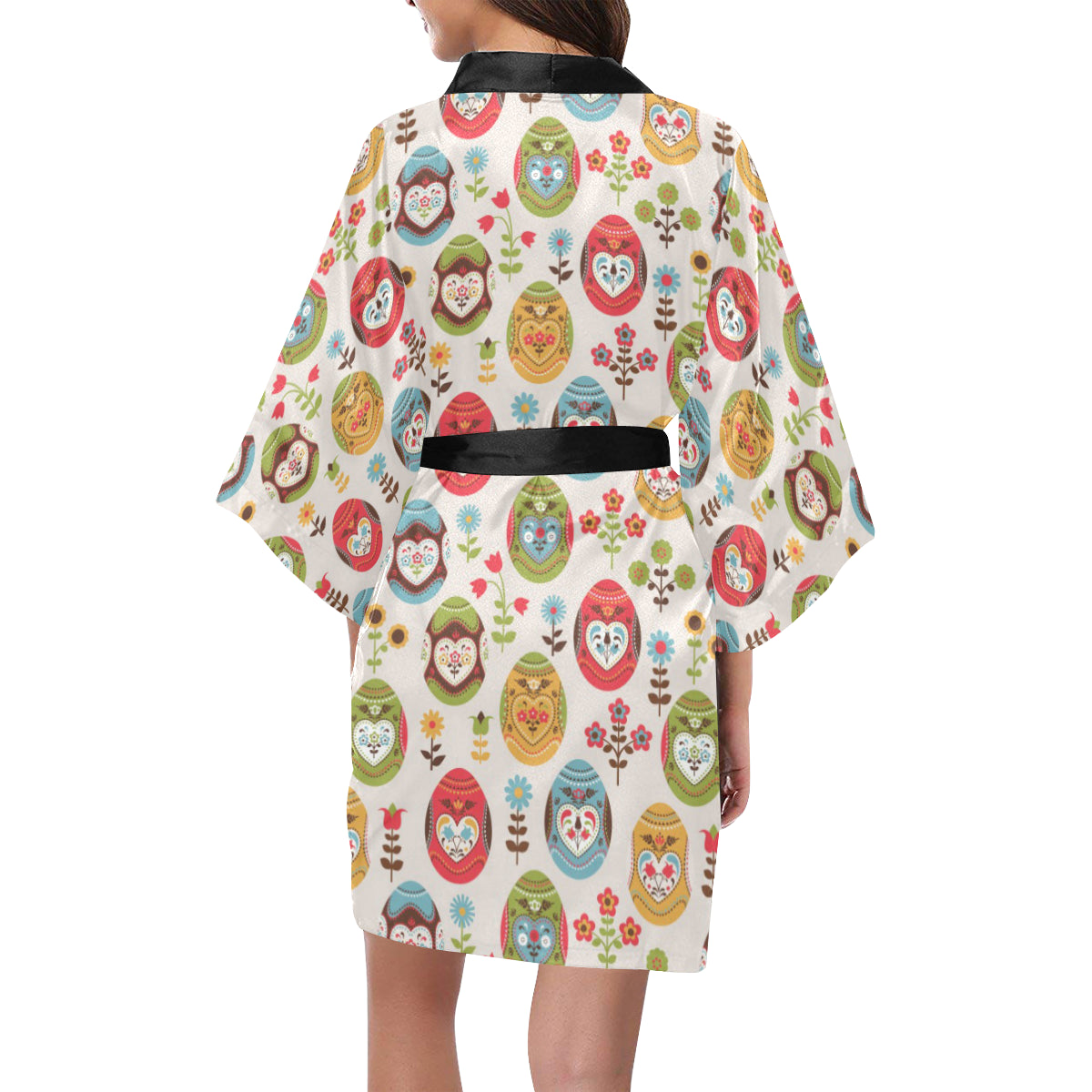 Easter Eggs Pattern Print Design RB011 Women's Short Kimono