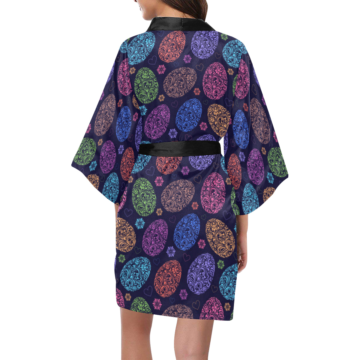 Easter Eggs Pattern Print Design RB012 Women's Short Kimono