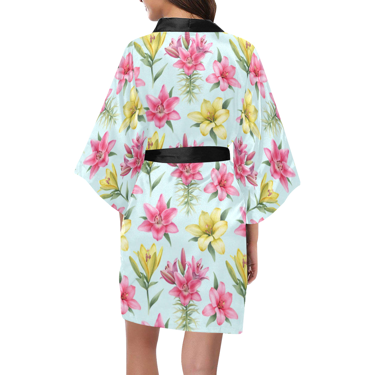 Lily Pattern Print Design LY010 Women's Short Kimono