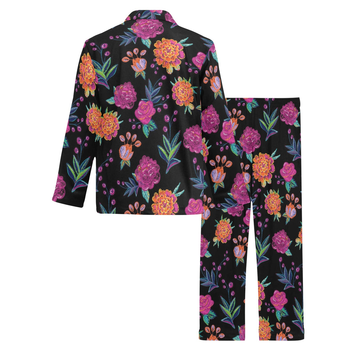 Marigold Pattern Print Design MR02 Men's Long Sleeve Pajama Set