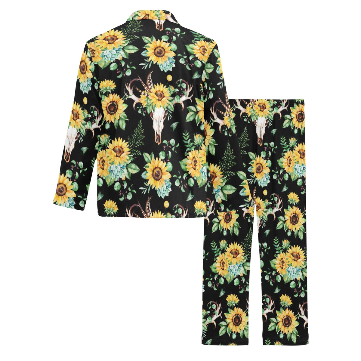 Sunflower Pattern Print Design SF08 Men's Long Sleeve Pajama Set