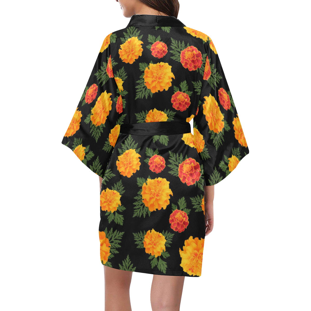 Marigold Pattern Print Design MR05 Women's Short Kimono