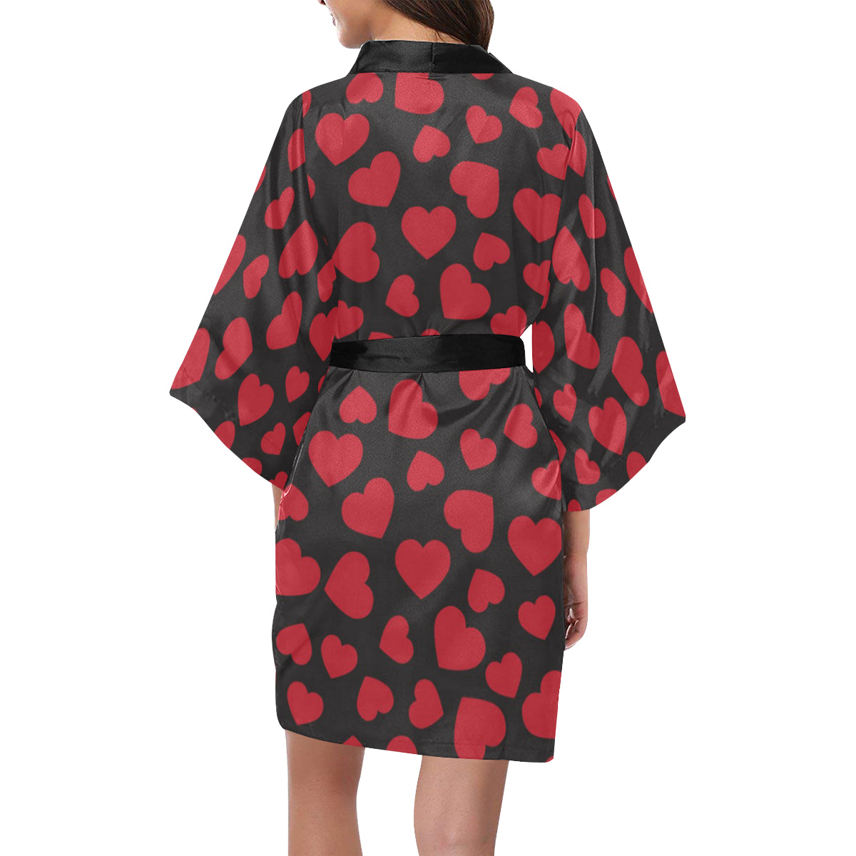 Heart Red Pattern Print Design HE01 Women's Short Kimono