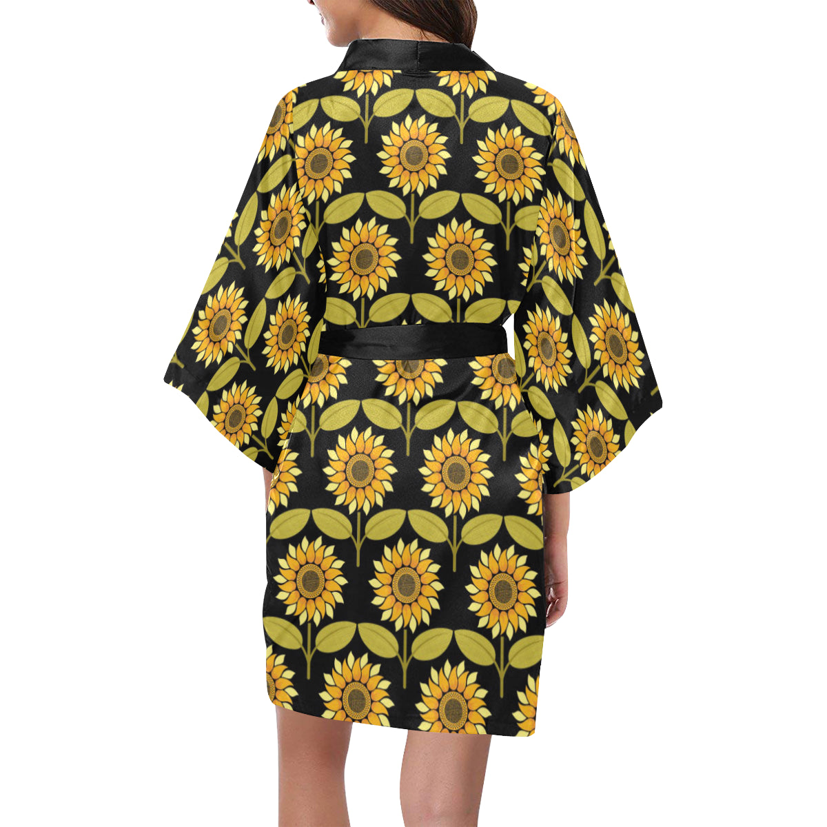 Sunflower Pattern Print Design SF015 Women's Short Kimono