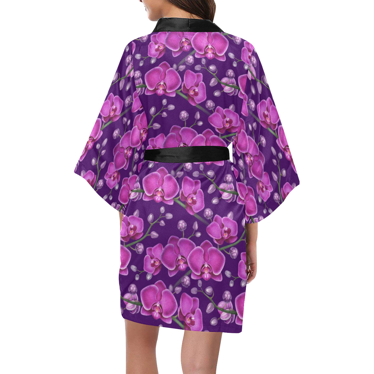 Orchid Purple Pattern Print Design OR02 Women's Short Kimono