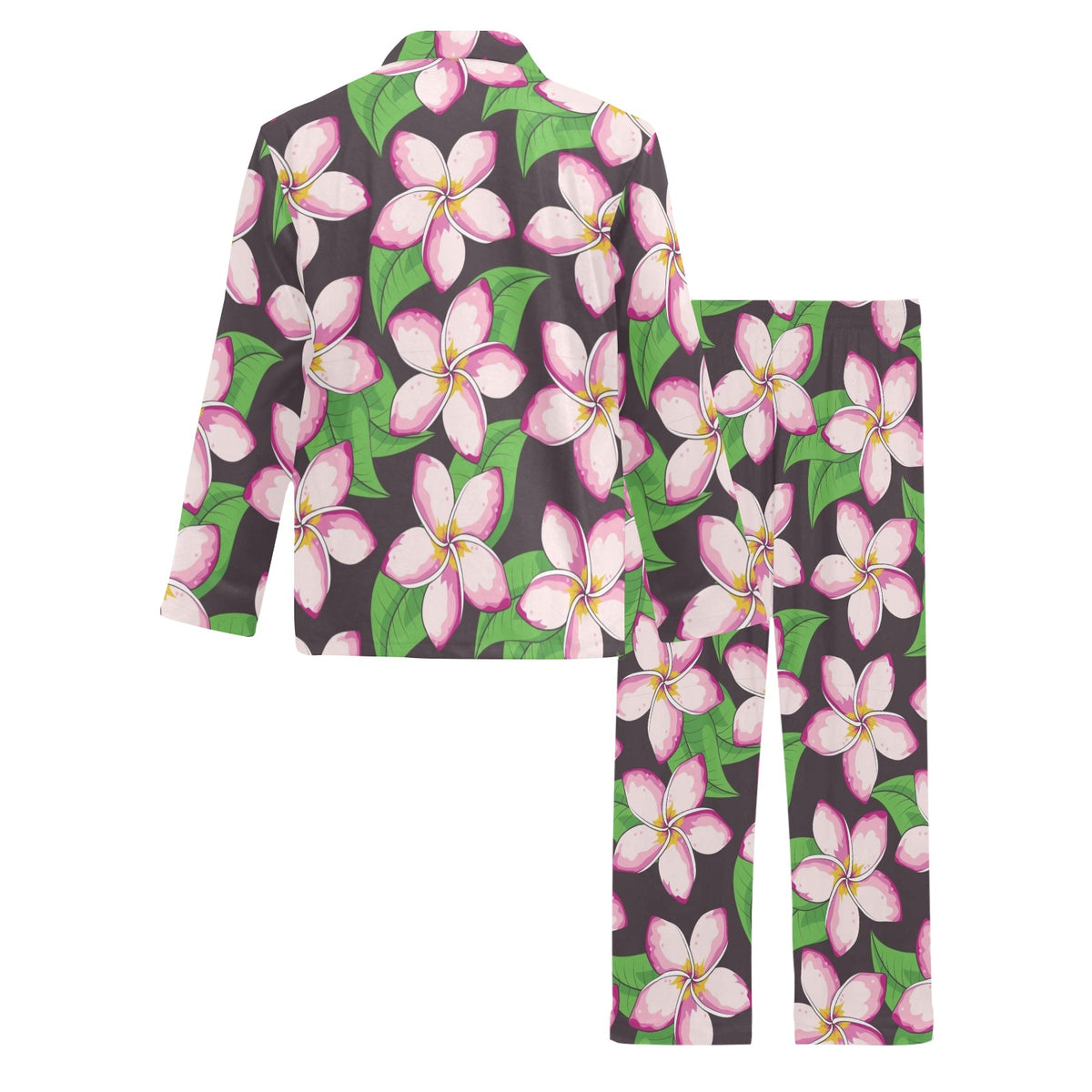 Pink Plumeria Pattern Print Design PM019 Men's Long Sleeve Pajama Set