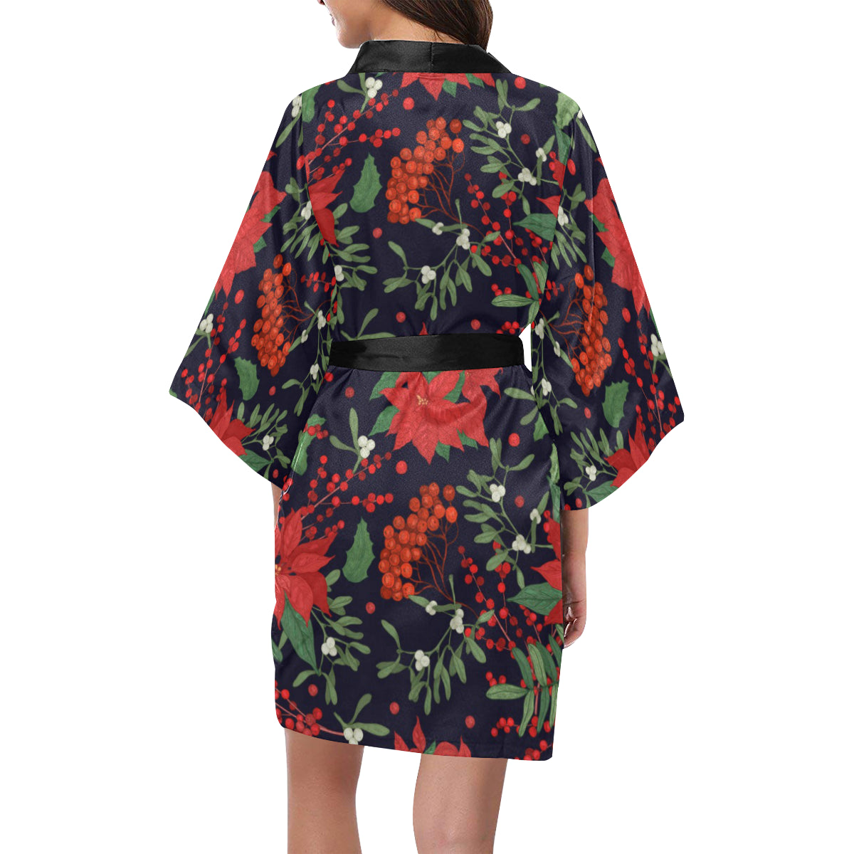 Poinsettia Pattern Print Design POT02 Women's Short Kimono