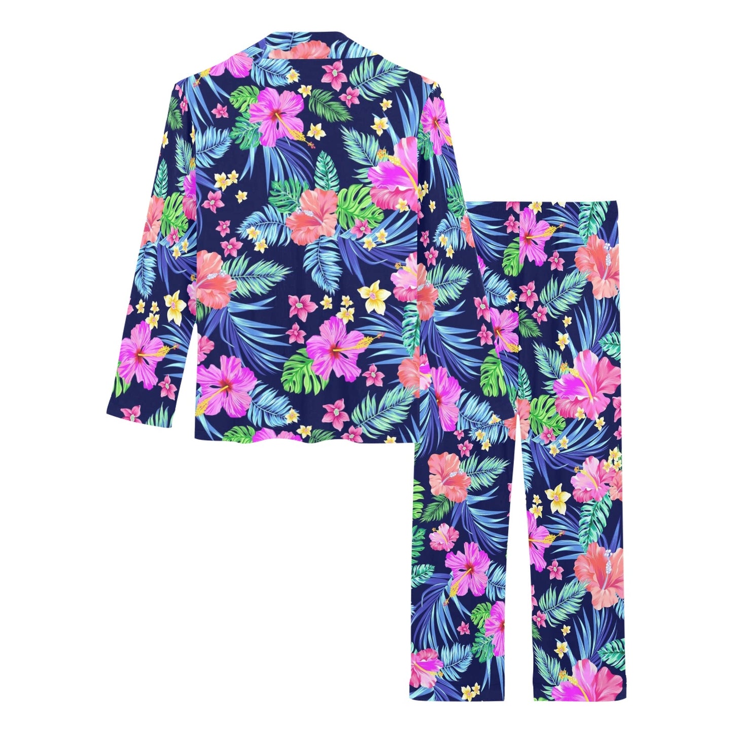 Neon Hibiscus Pattern Print Design HB016 Women's Long Sleeve Pajama Set
