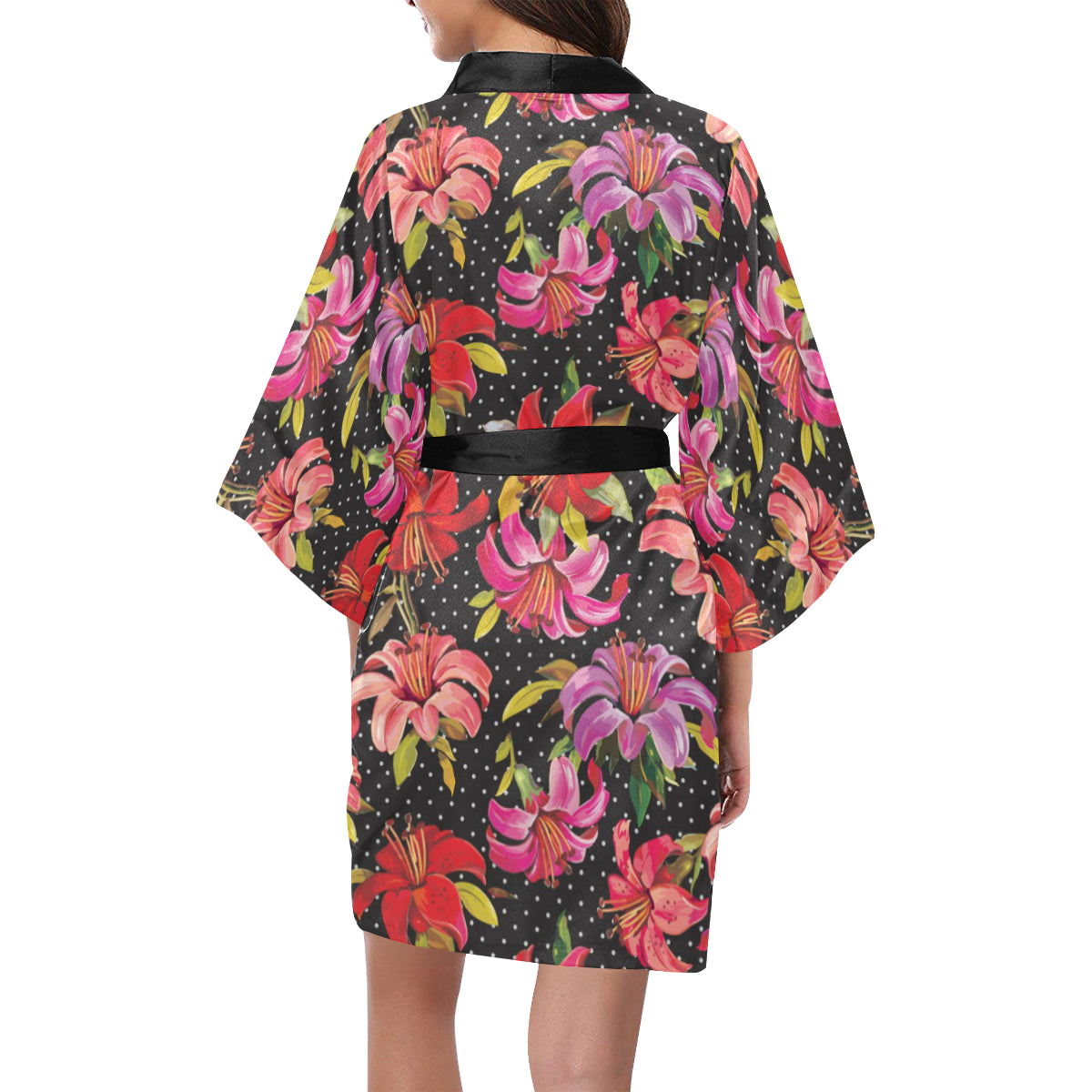 Lily Pattern Print Design LY012 Women's Short Kimono