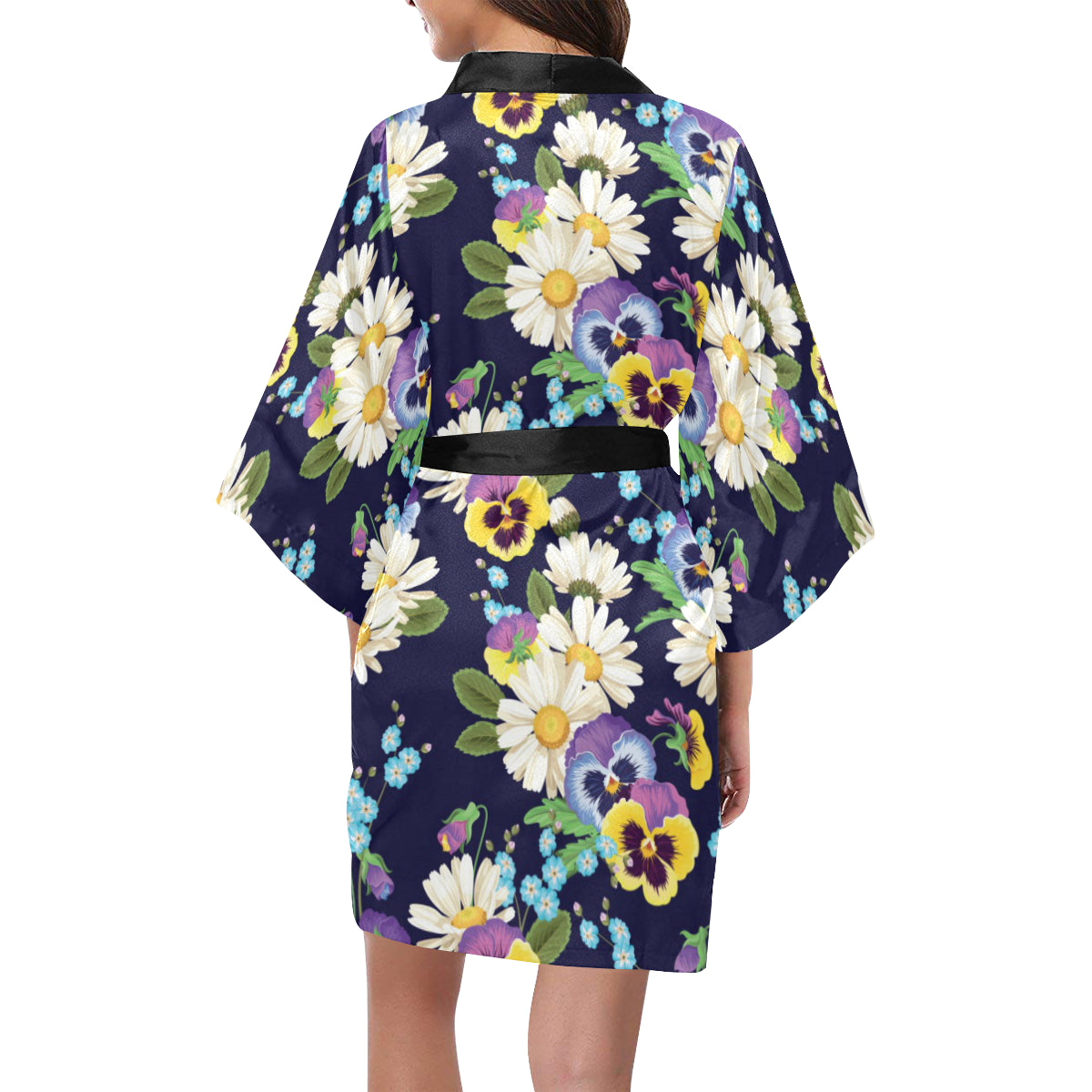 Pansy Pattern Print Design PS03 Women's Short Kimono