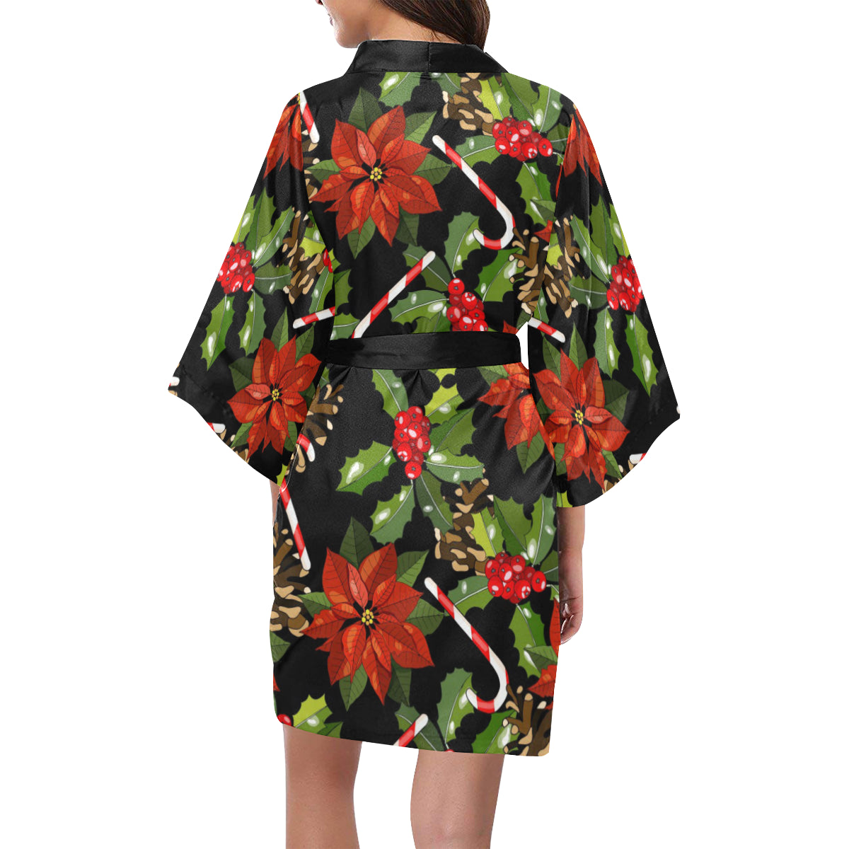 Poinsettia Pattern Print Design POT01 Women's Short Kimono