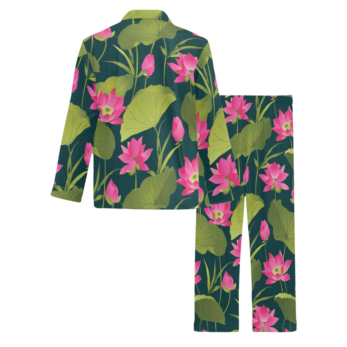 Water Lily Pattern Print Design WL09 Men's Long Sleeve Pajama Set
