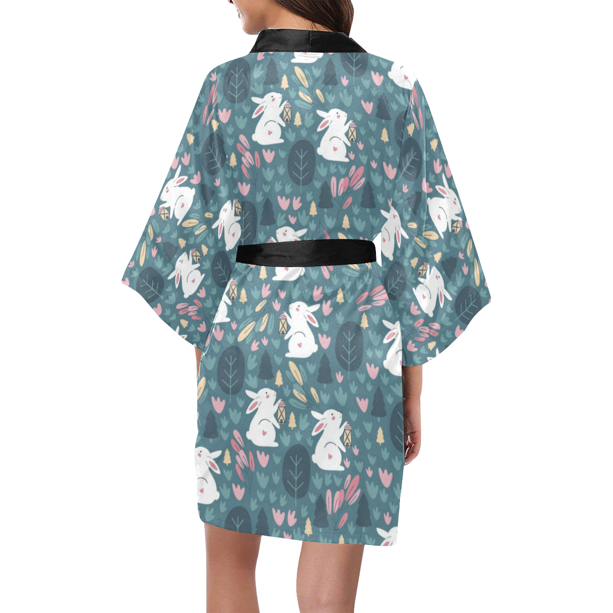 Rabbit Pattern Print Design RB013 Women's Short Kimono