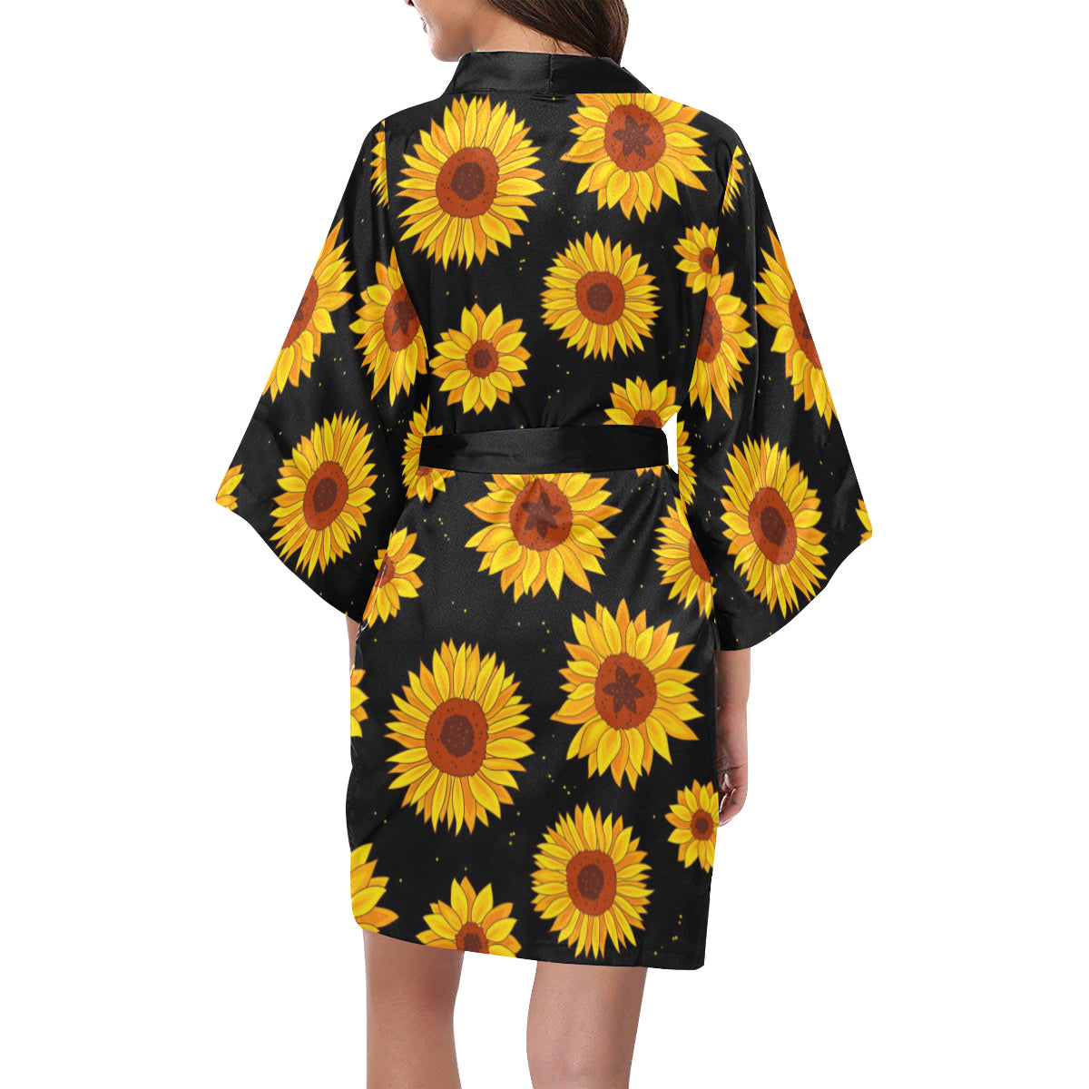 Sunflower Pattern Print Design SF09 Women's Short Kimono