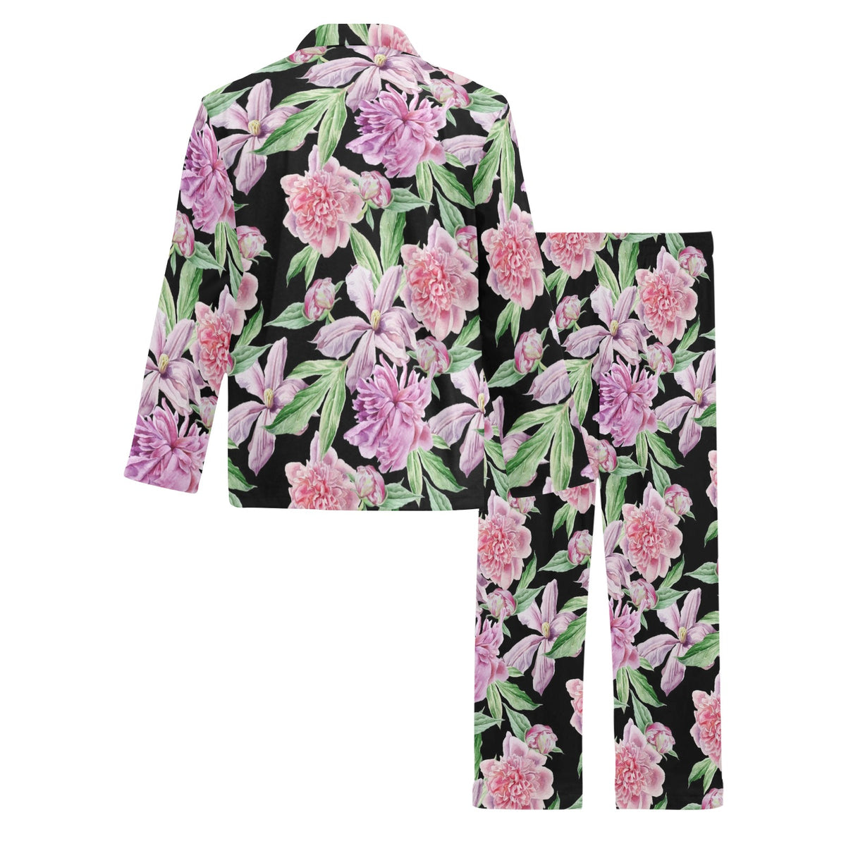 Peony Pattern Print Design PE08 Men's Long Sleeve Pajama Set