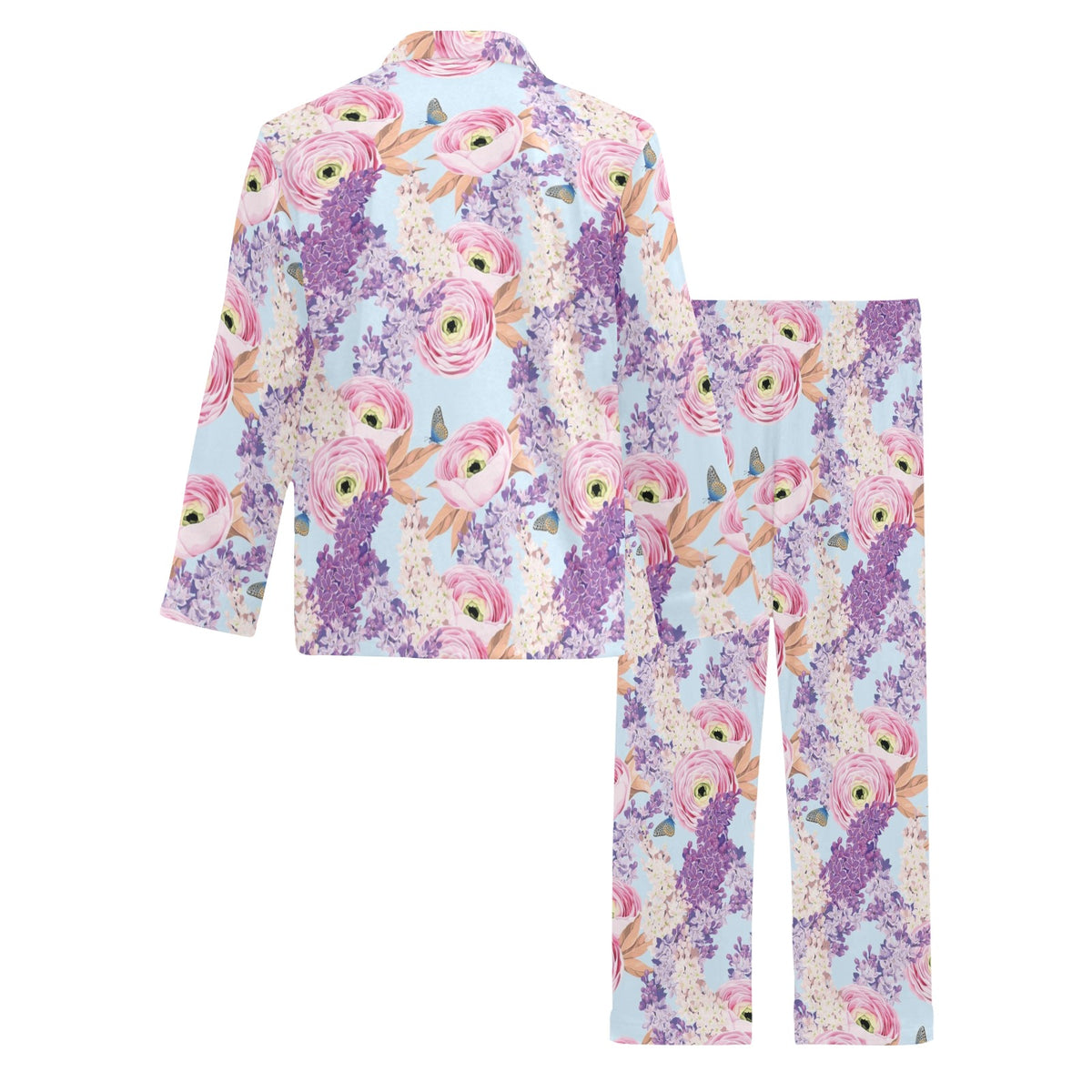Lilac Pattern Print Design LI03 Men's Long Sleeve Pajama Set