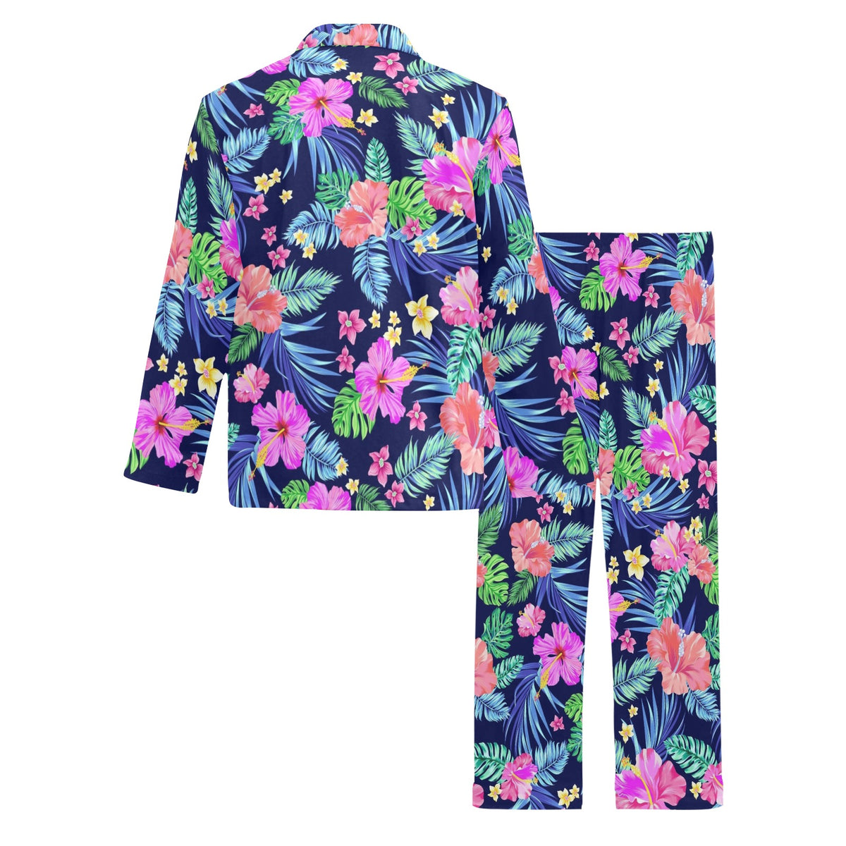 Neon Hibiscus Pattern Print Design HB016 Men's Long Sleeve Pajama Set