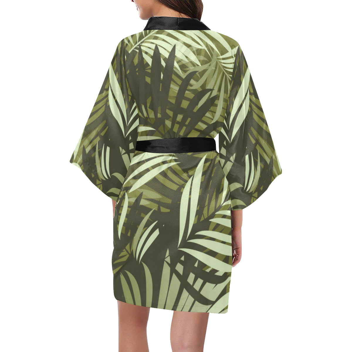Palm Leaves Pattern Print Design PL05 Women's Short Kimono
