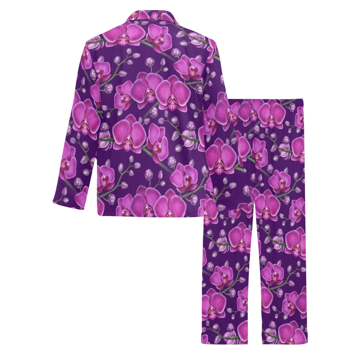Orchid Purple Pattern Print Design OR02 Men's Long Sleeve Pajama Set