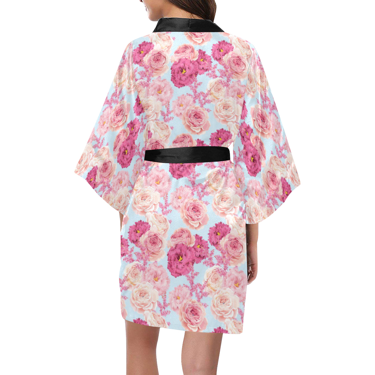 Lisianthus Pattern Print Design LT05 Women's Short Kimono
