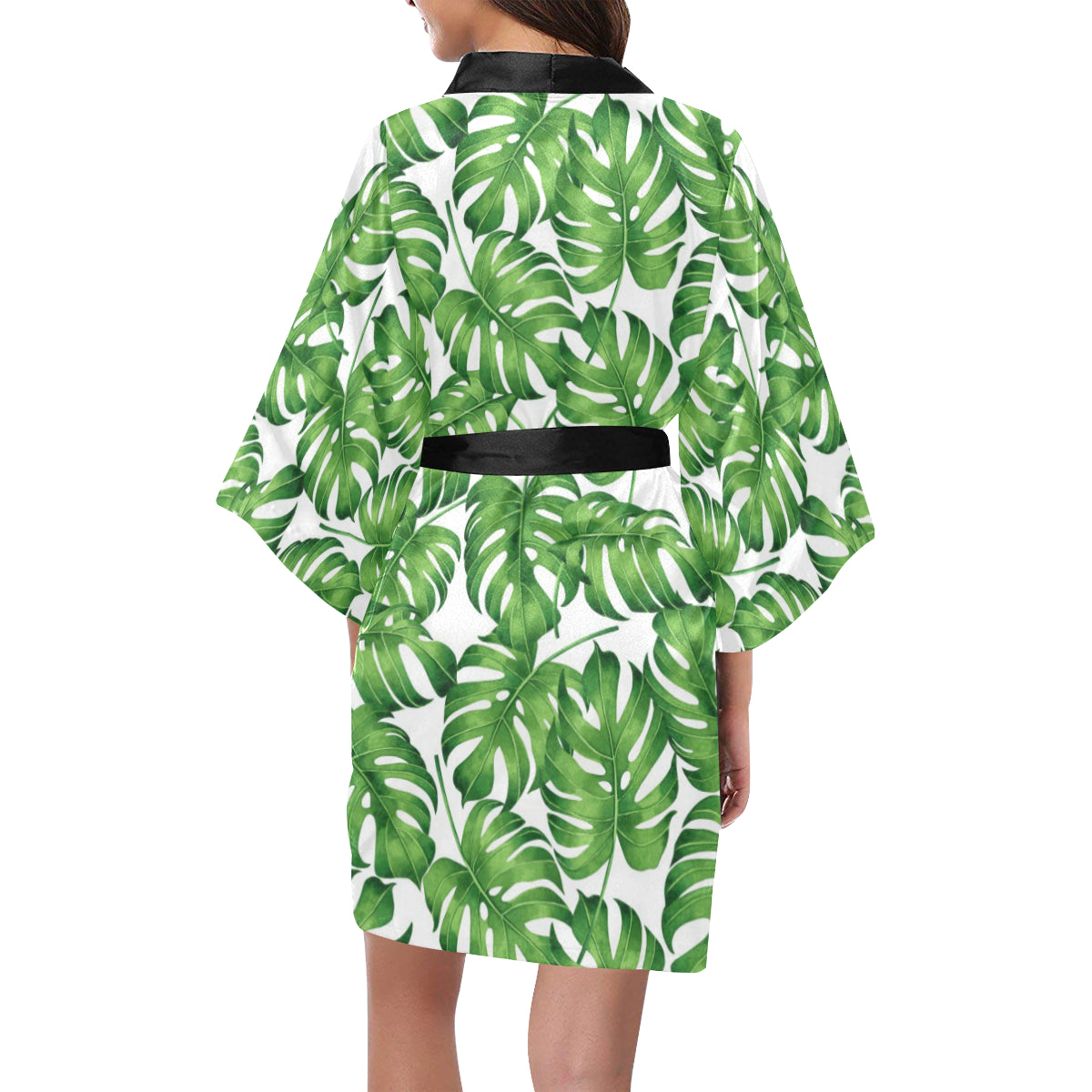 Palm Leaves Pattern Print Design PL08 Women's Short Kimono