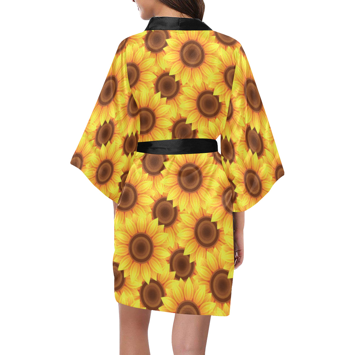 Sunflower Pattern Print Design SF07 Women's Short Kimono