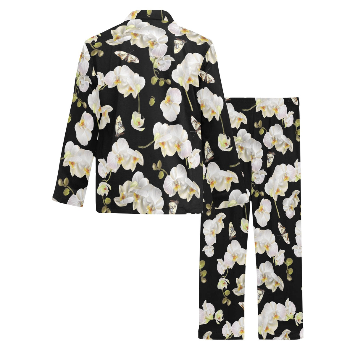 Orchid White Pattern Print Design OR011 Men's Long Sleeve Pajama Set
