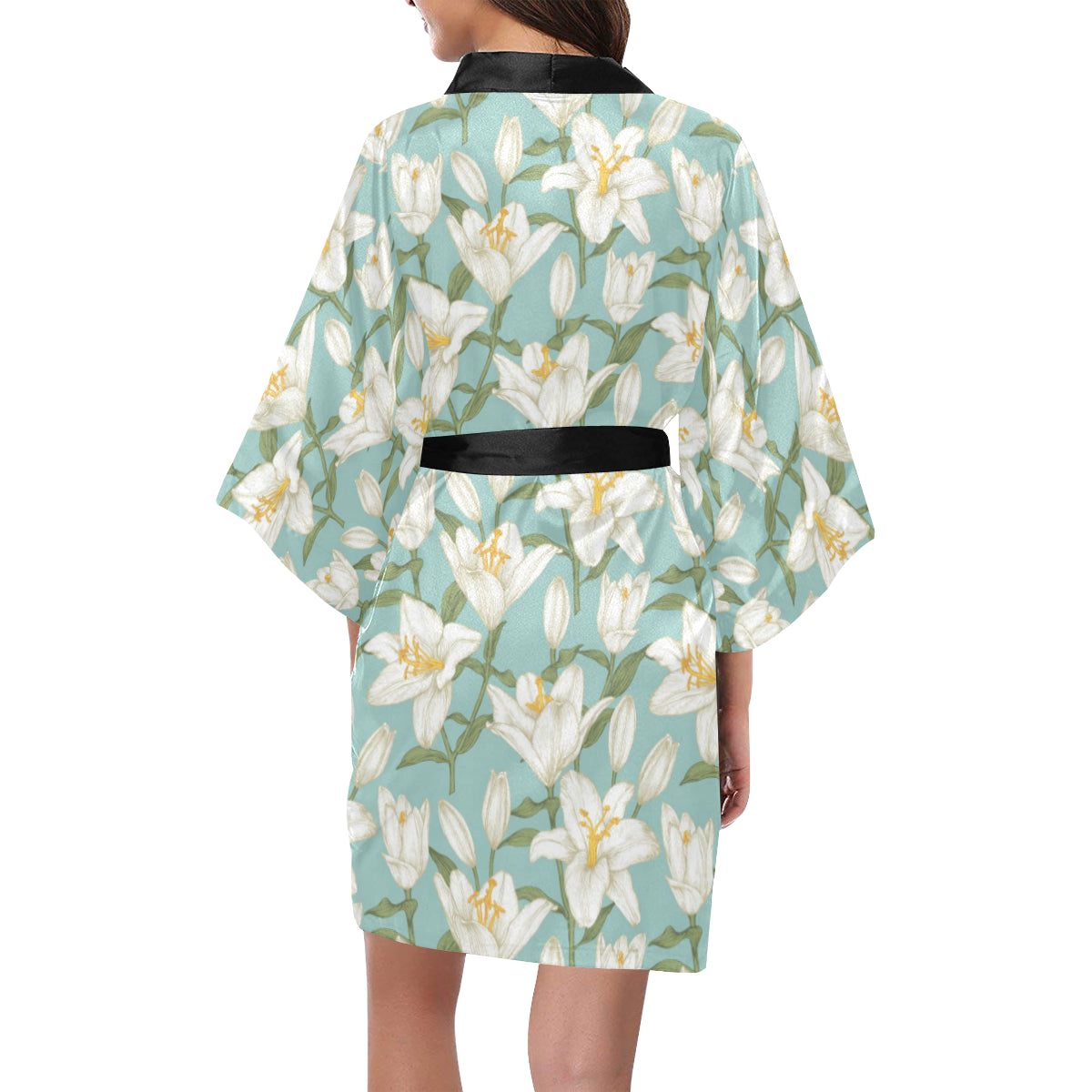 Lily Pattern Print Design LY09 Women's Short Kimono