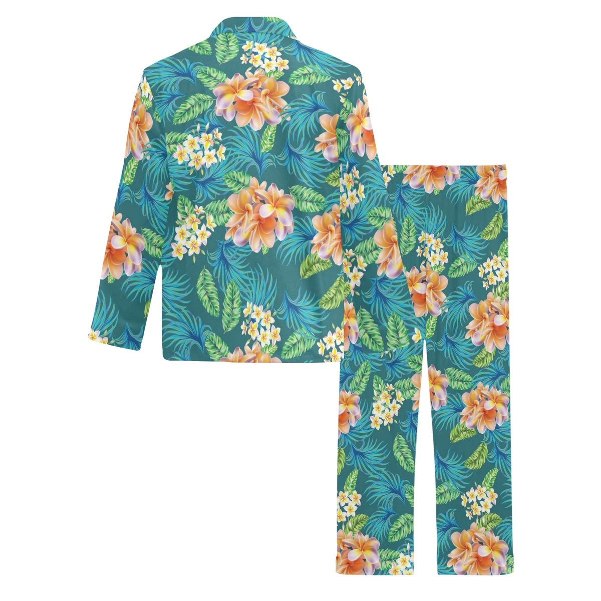 Plumeria Tropical Flower Design Print Men's Long Sleeve Pajama Set