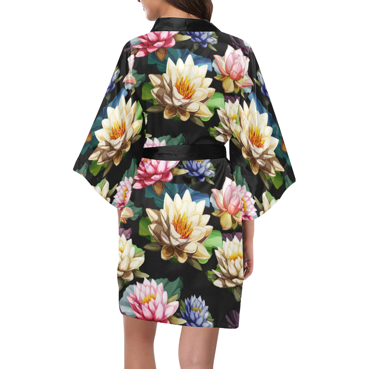 Water Lily Pattern Print Design WL02 Women's Short Kimono