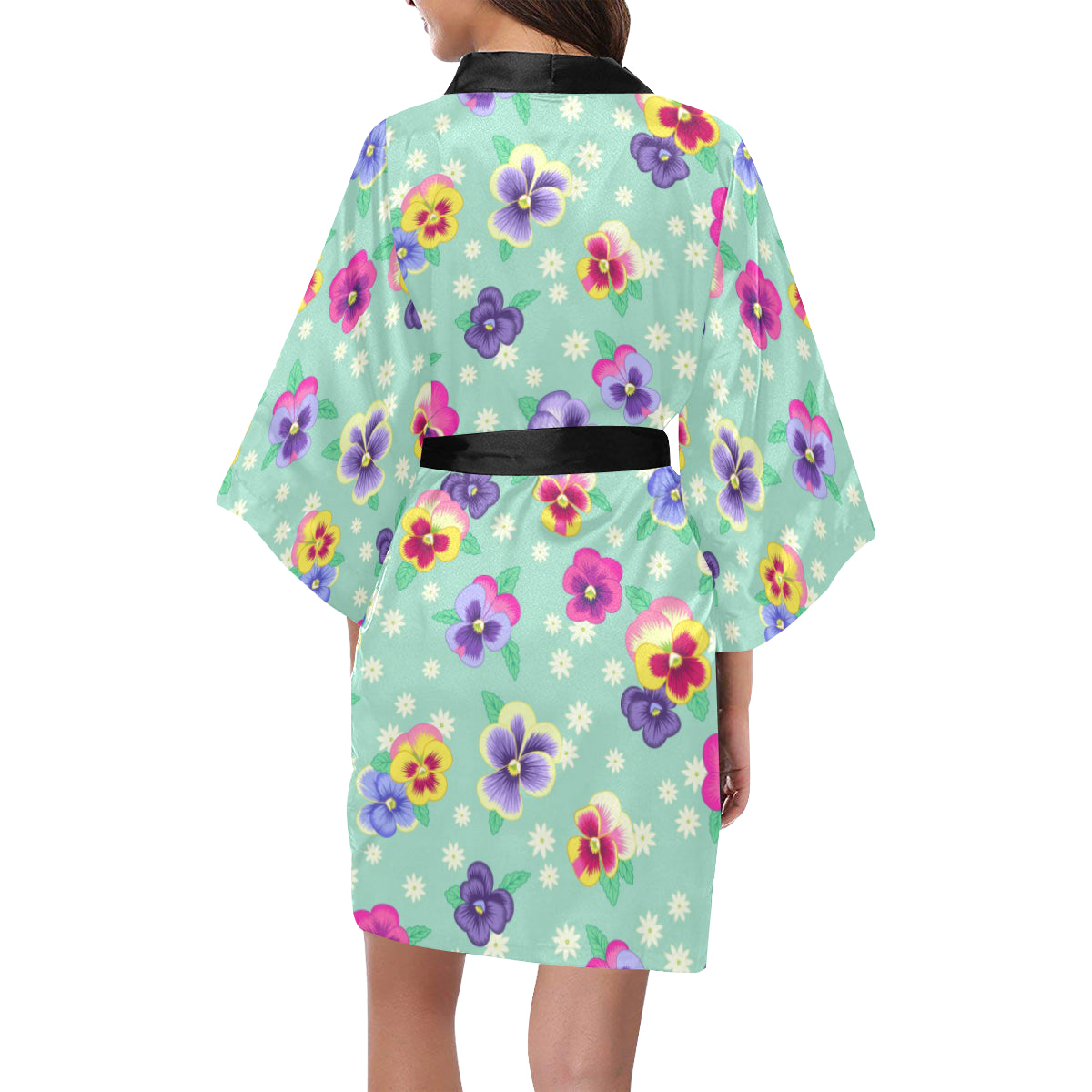 Pansy Pattern Print Design PS08 Women's Short Kimono