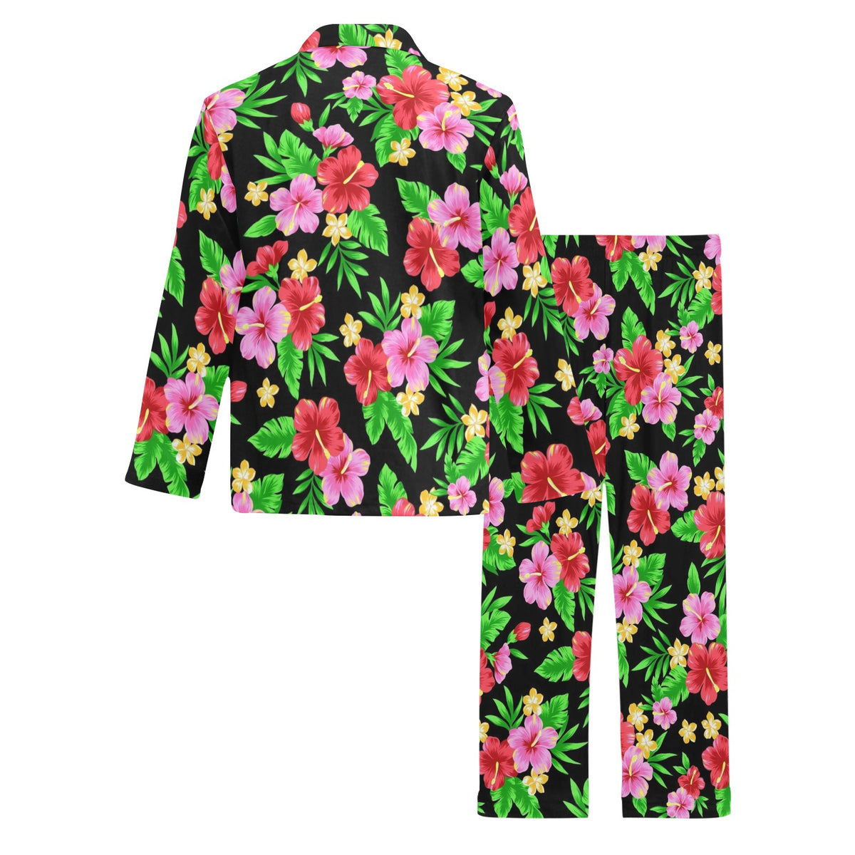 Pink Red Hibiscus Pattern Print Design HB023 Men's Long Sleeve Pajama Set
