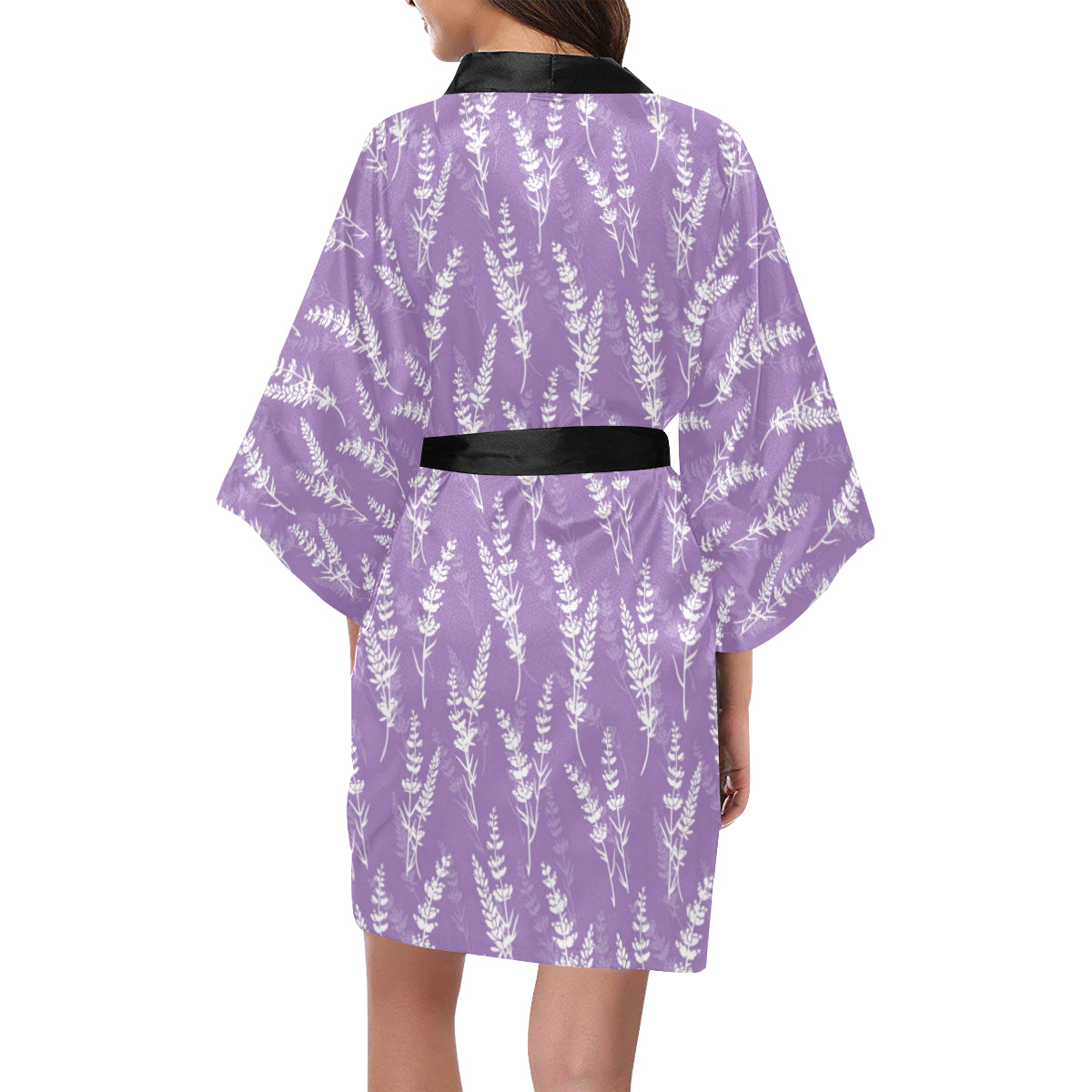 Lavender Pattern Print Design LV08 Women's Short Kimono