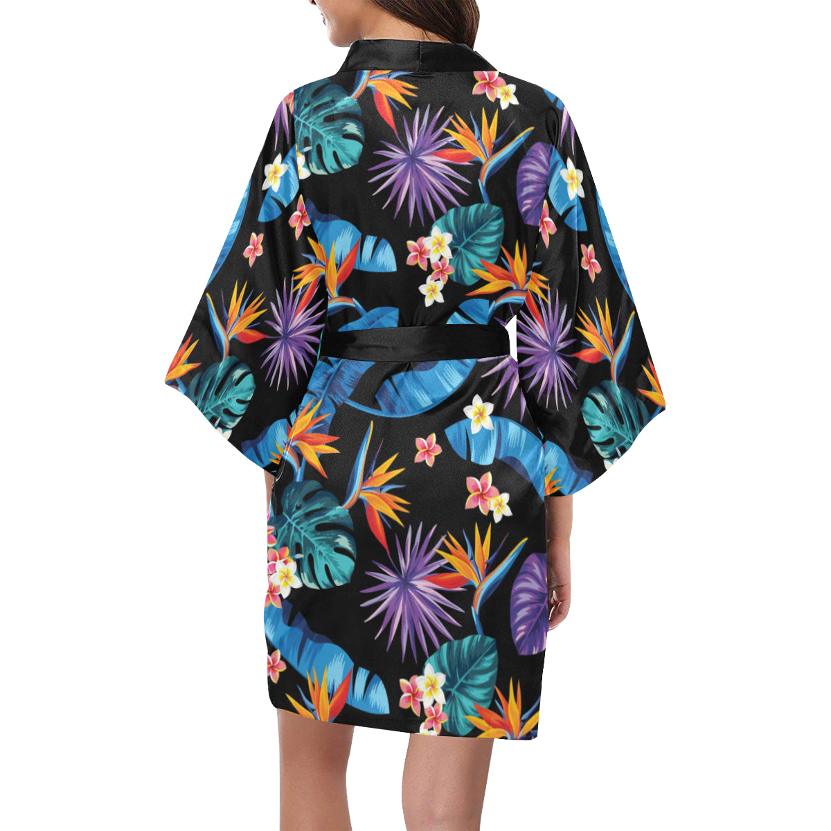 Tropical Flower Pattern Print Design TF018 Women's Short Kimono