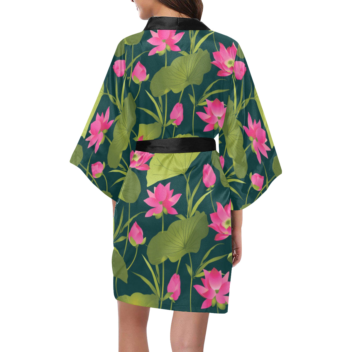 Water Lily Pattern Print Design WL09 Women's Short Kimono