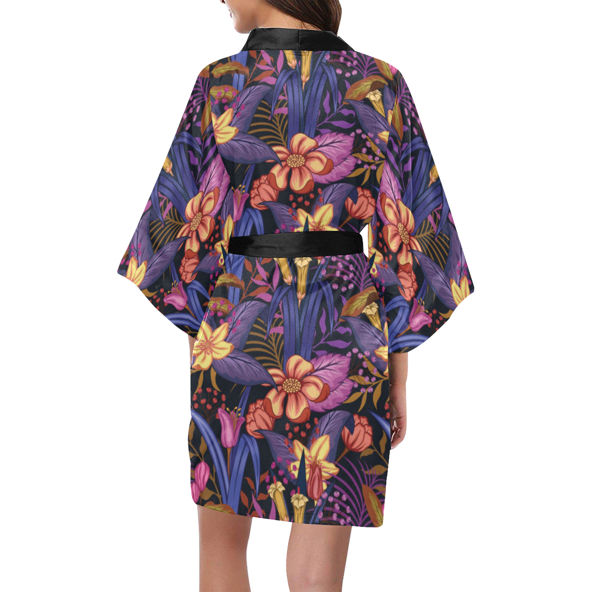 Lily Pattern Print Design LY016 Women's Short Kimono