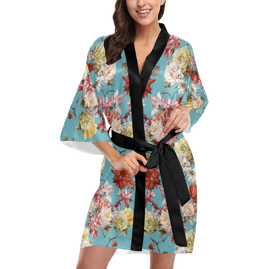 Summer Floral Pattern Print Design SF05 Women's Short Kimono