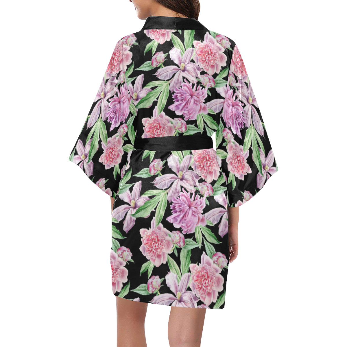 Peony Pattern Print Design PE08 Women's Short Kimono