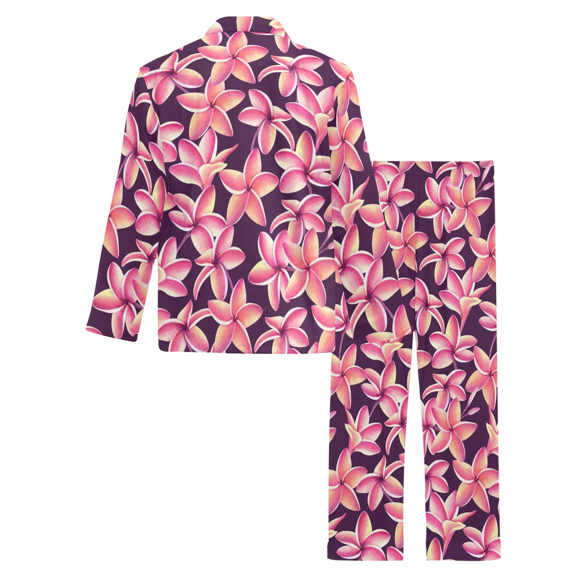 Purple Plumeria Pattern Print Design PM010 Men's Long Sleeve Pajama Set