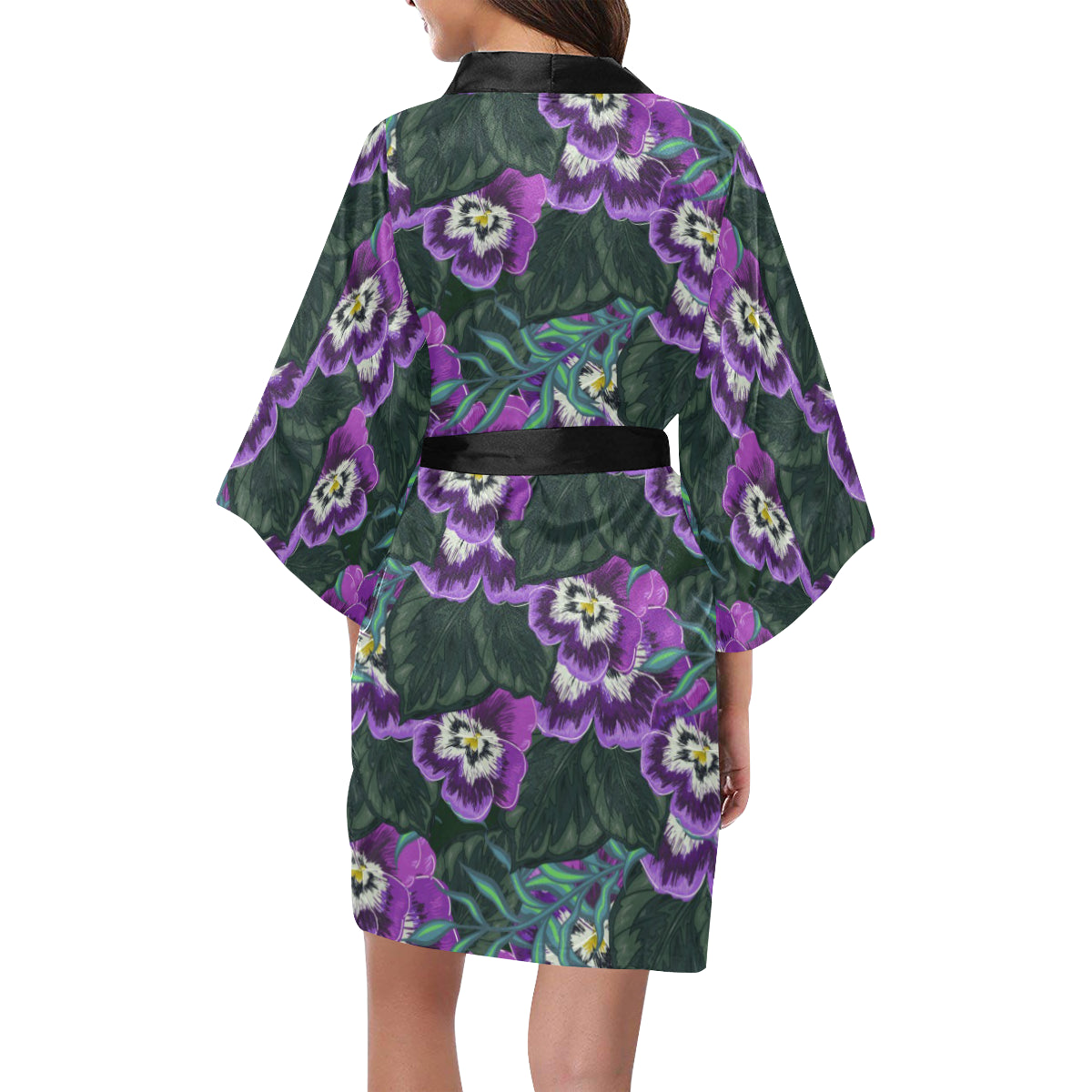 Pansy Pattern Print Design PS07 Women's Short Kimono