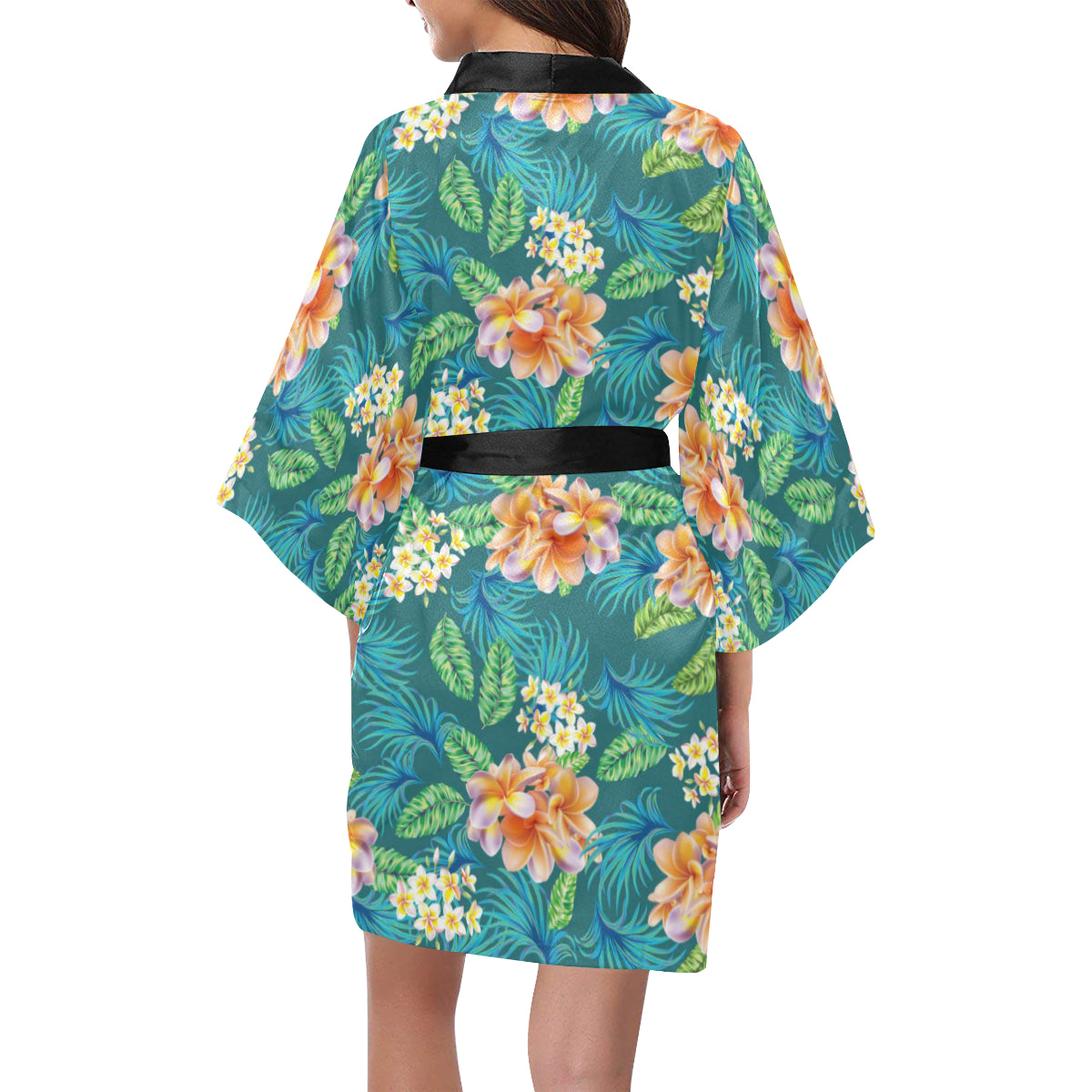 Plumeria Tropical Flower Design Print Women's Short Kimono