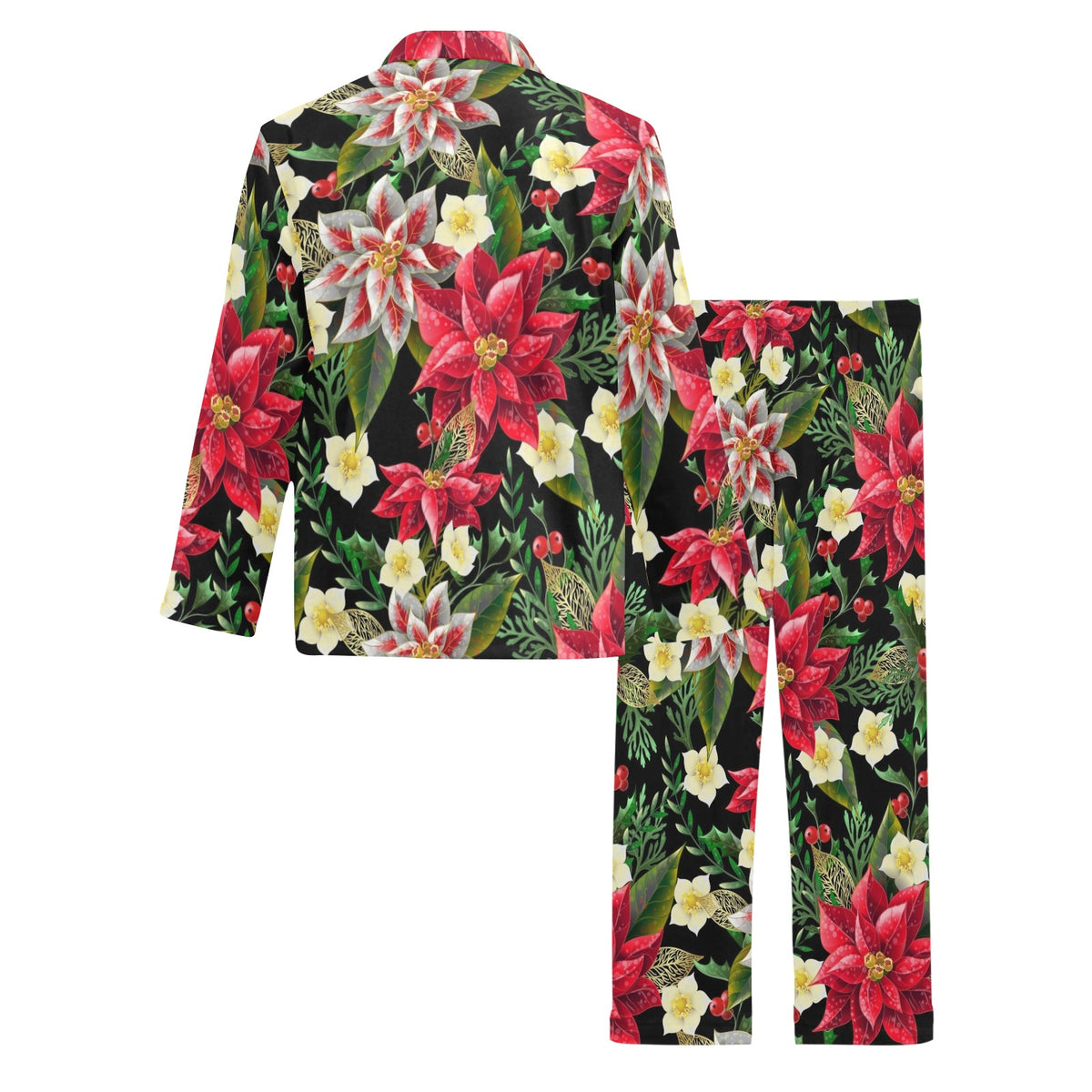 Poinsettia Pattern Print Design POT05 Men's Long Sleeve Pajama Set
