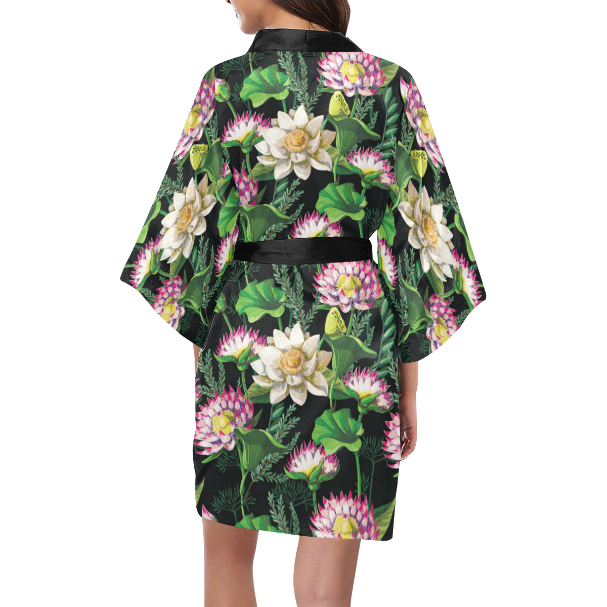 Water Lily Pattern Print Design WL010 Women's Short Kimono